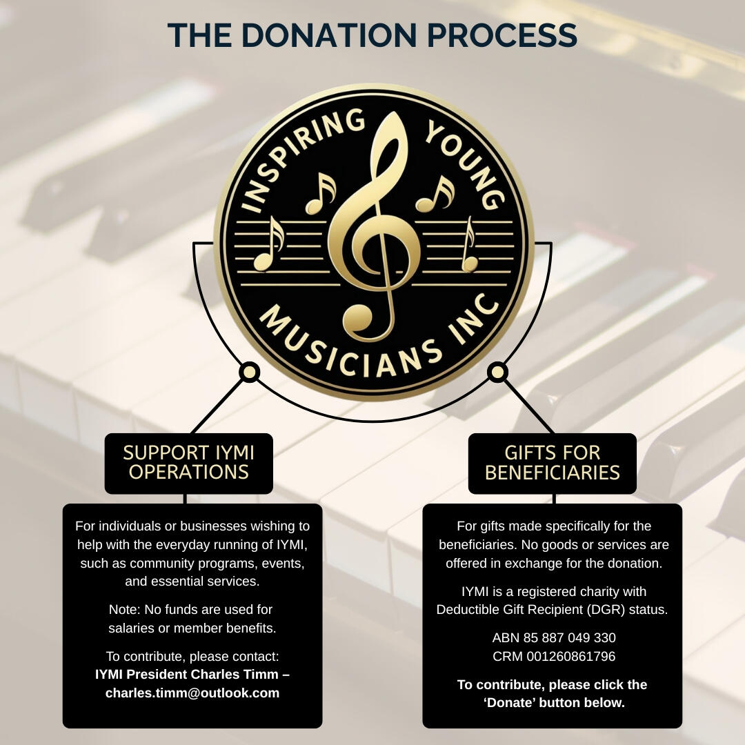 Inspiring Young Musicians Inc. Logo Logo of Inspiring Young Musicians Inc., a local Armidale, NSW music charity, featuring a golden treble clef and musical notes on a black background.